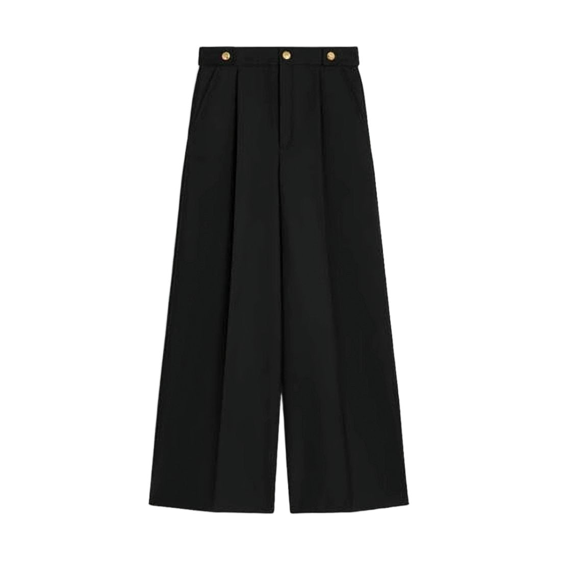 Celine Wide-Leg Tailored Suit Pants With Pleated Front And Gold-Tone Buttons
