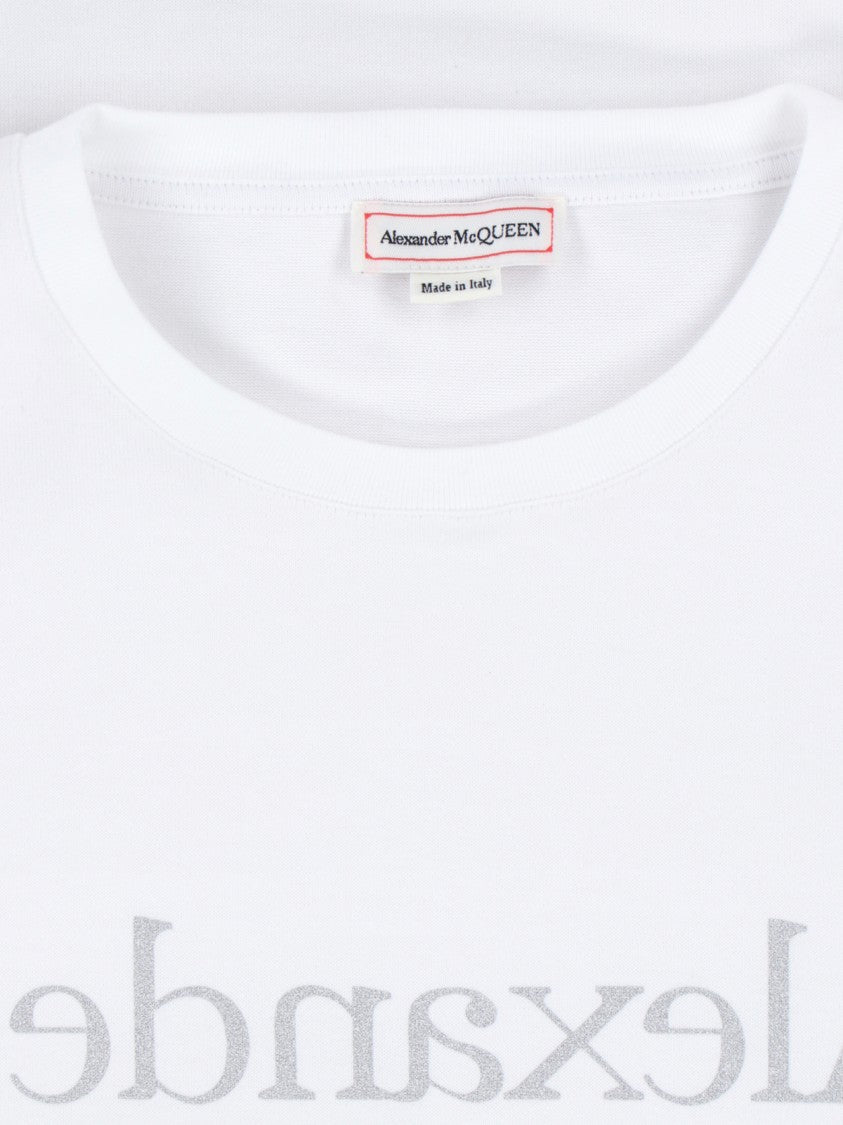 Alexander Mcqueen Logo Riflesso T-Shirt In White Cotton Jersey