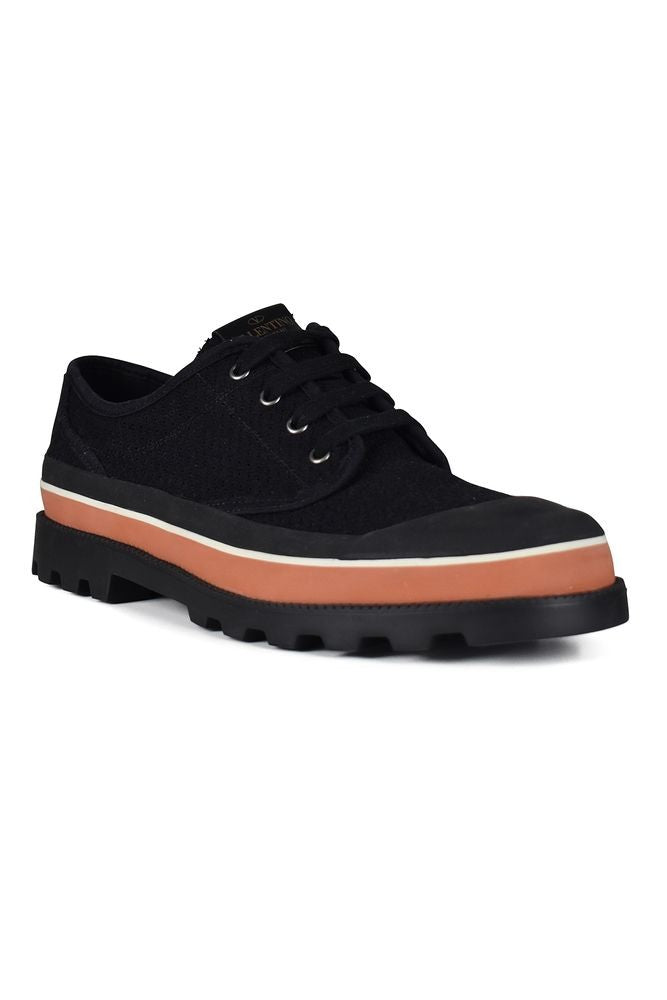 Valentino Garavani Perforated Black Canvas Lace-Up Shoes