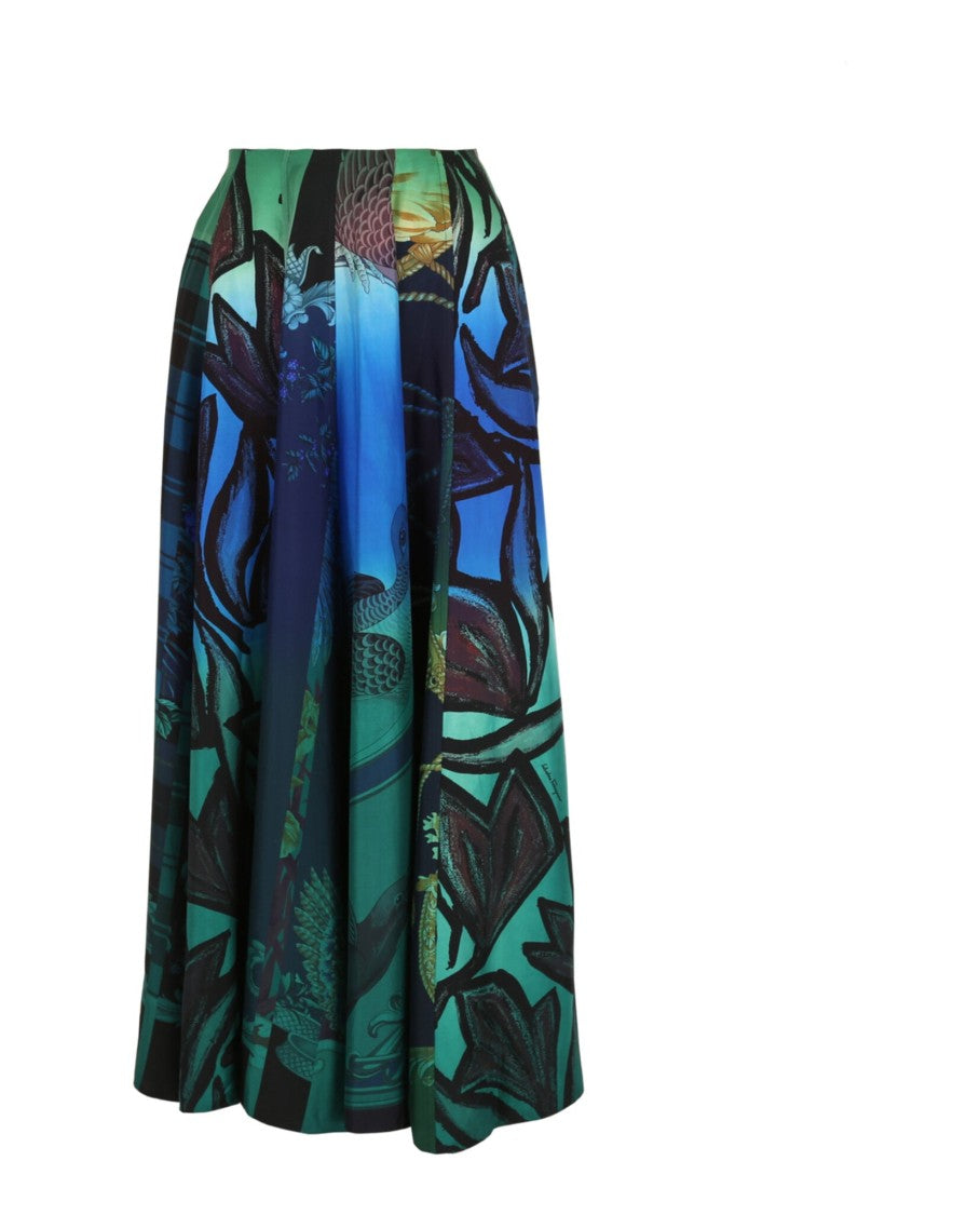 Ferragamo Graphic Printed Silk Midi Skirt