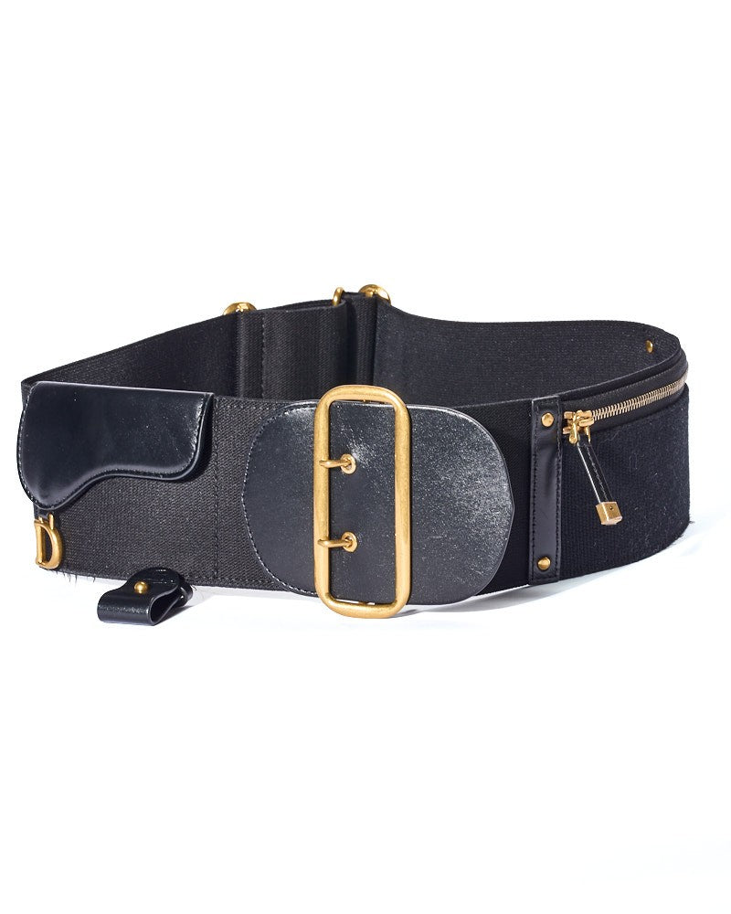 Dior Black Elastic Saddle Belt