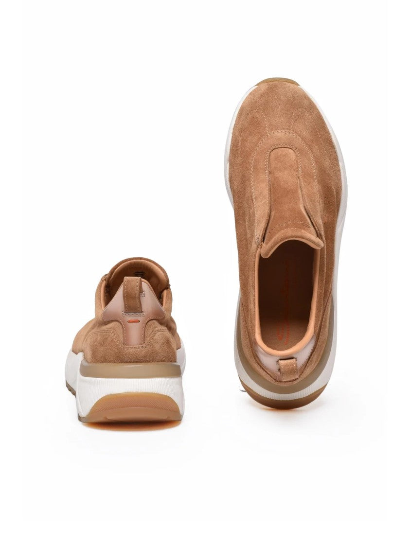 Santoni Beige Suede Slip-On Sneakers