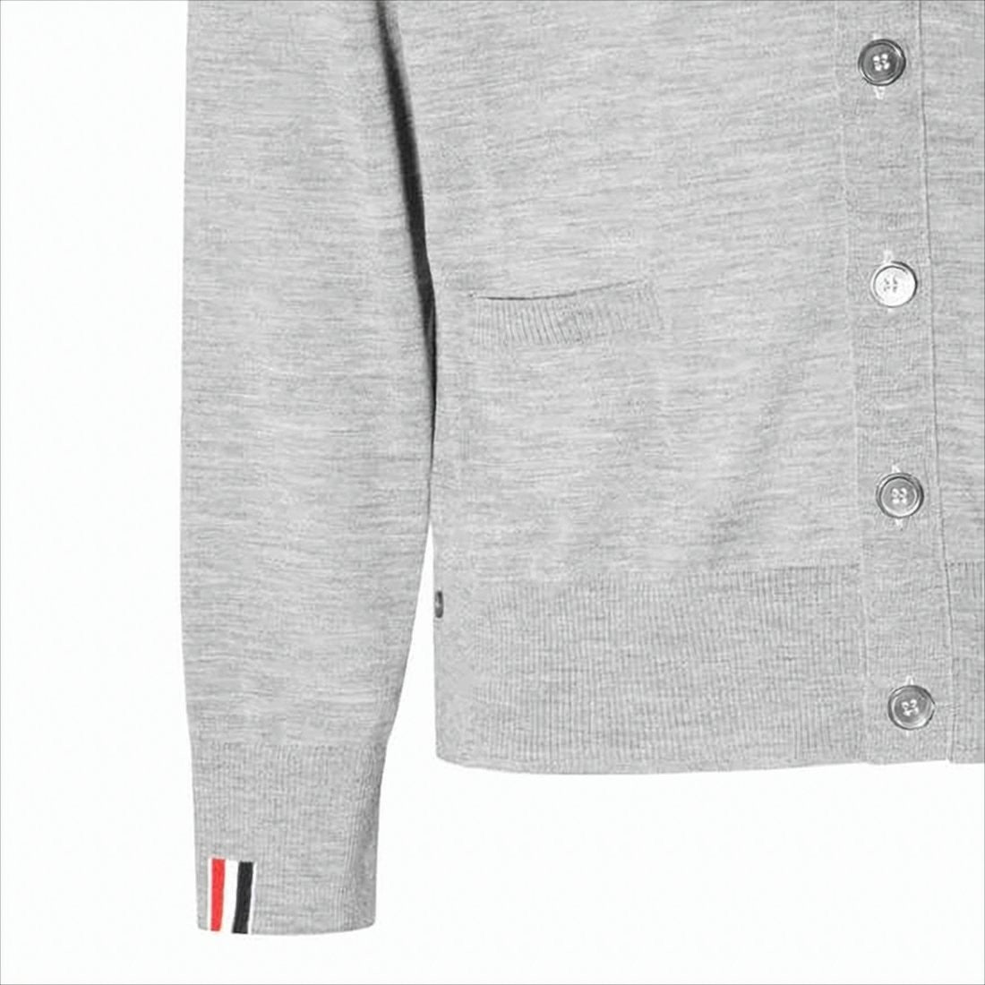 Thom Browne Lightweight Grey Cardigan With V-Neckline And Striped Accents