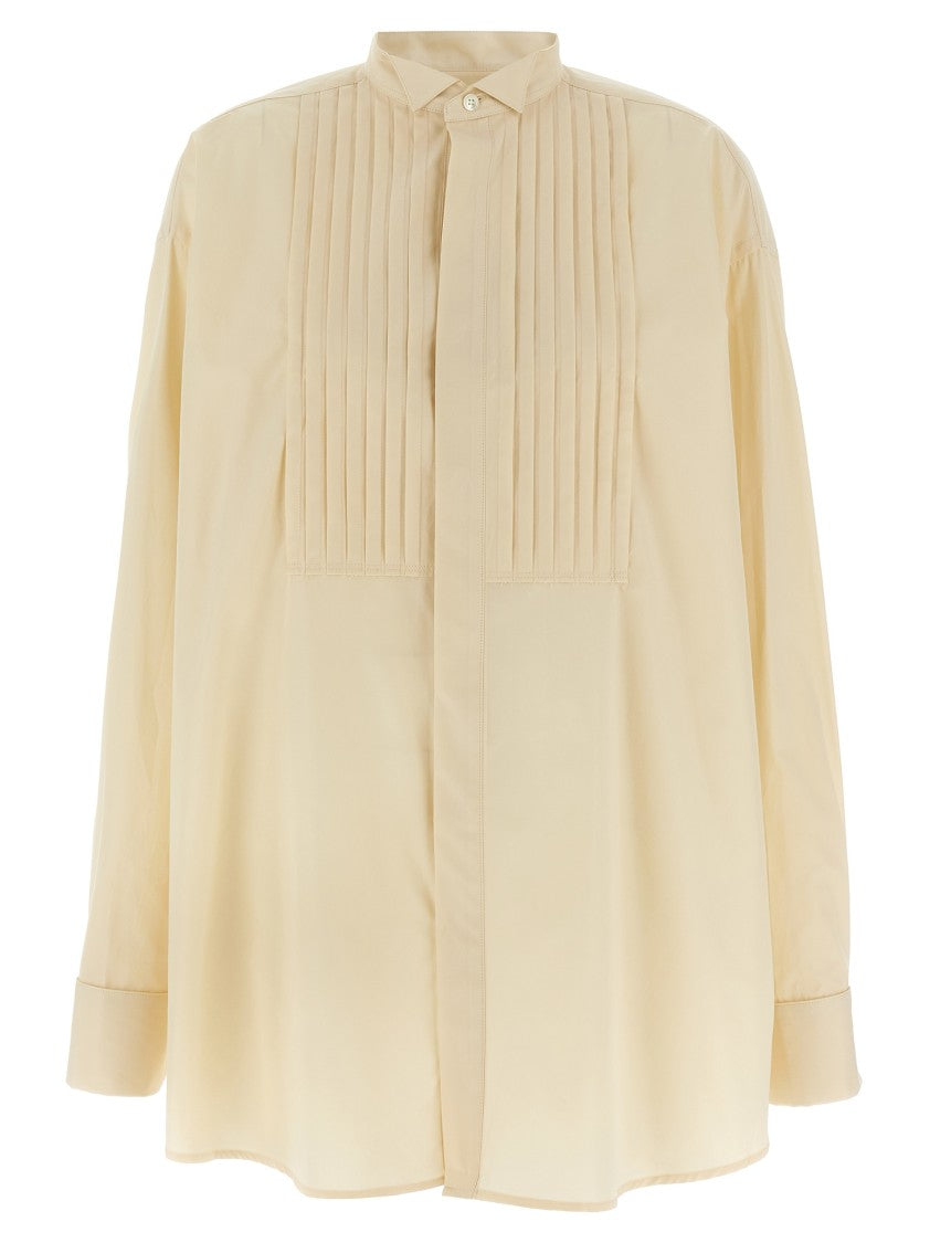 Ami Pleated Cotton Poplin Shirt With Flap Collar