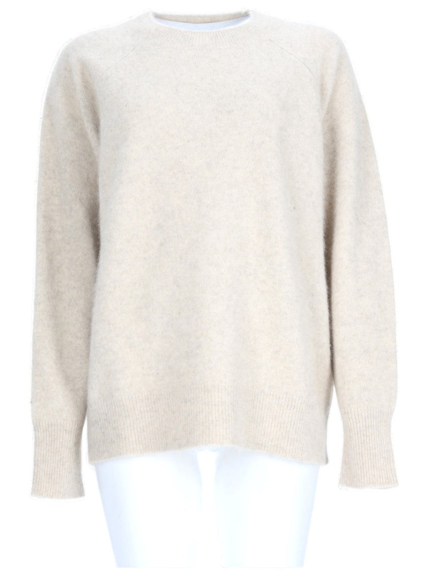 P.A.R.O.S.H. Fuzzy White Sweater With Relaxed Fit And Ribbed Detailing