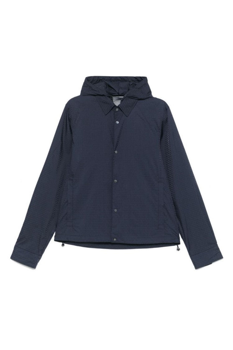 Emporio Armani Navy Snap-Front Drawstring Hooded Polyamide Jacket