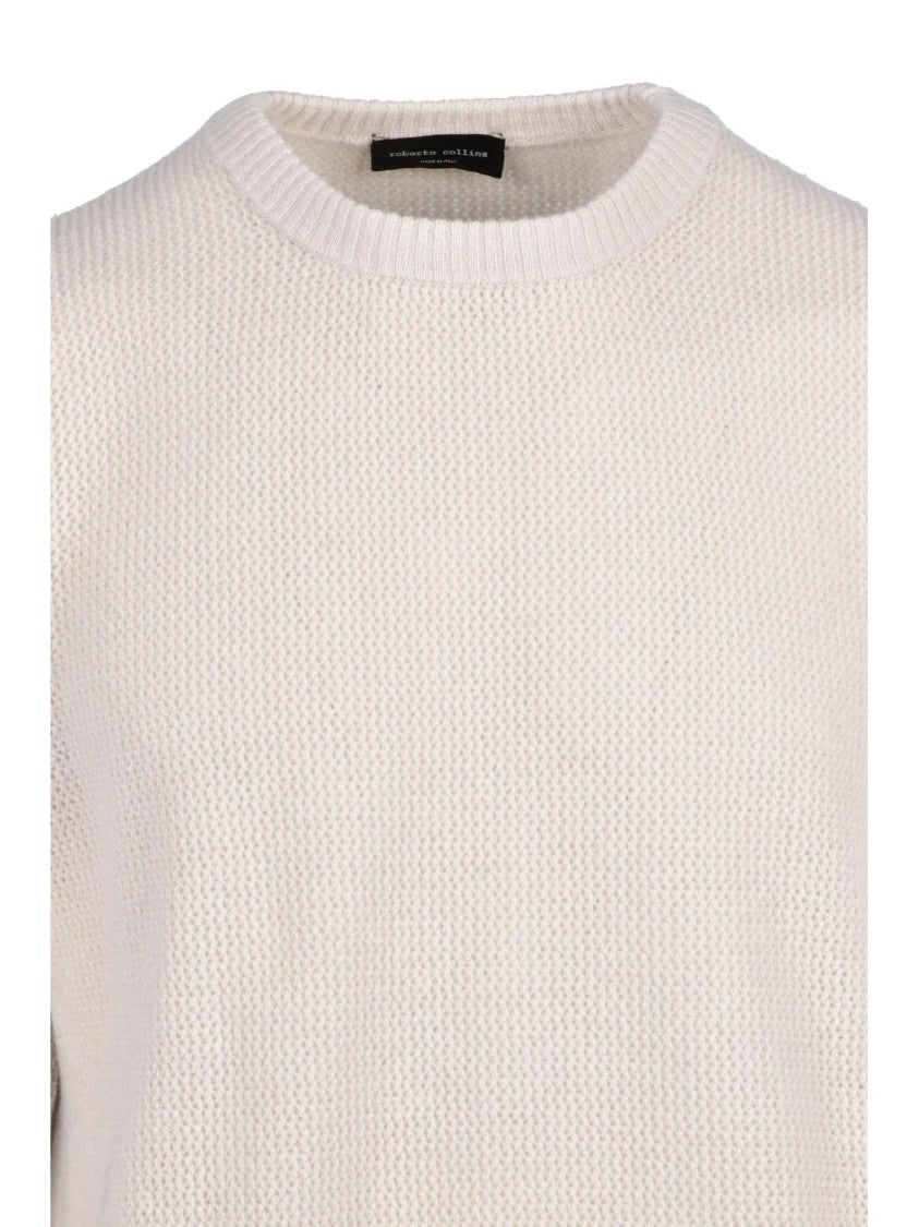 Roberto Collina White Extrafine Merino-Cashmere Crewneck Sweater