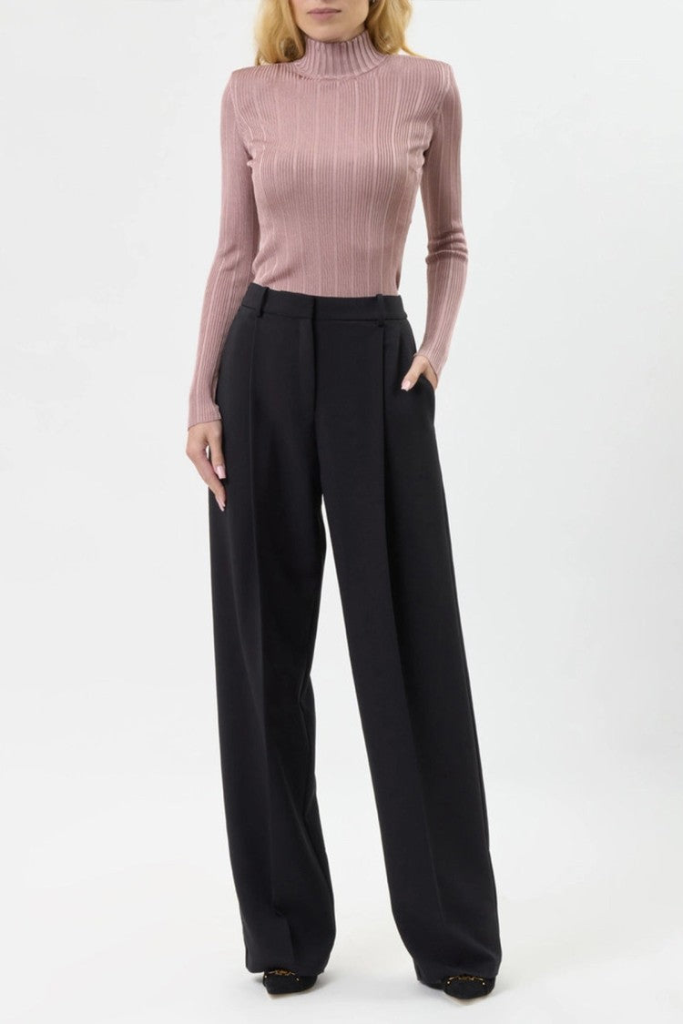 Elisabetta Franchi Black High-Waisted Pleated Polyester-Blend Wide-Leg Pants