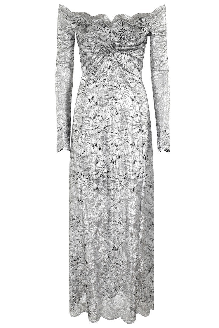 Rabanne Ankle-Length Metallic Lace Rabanne Dress With Scalloped Hem