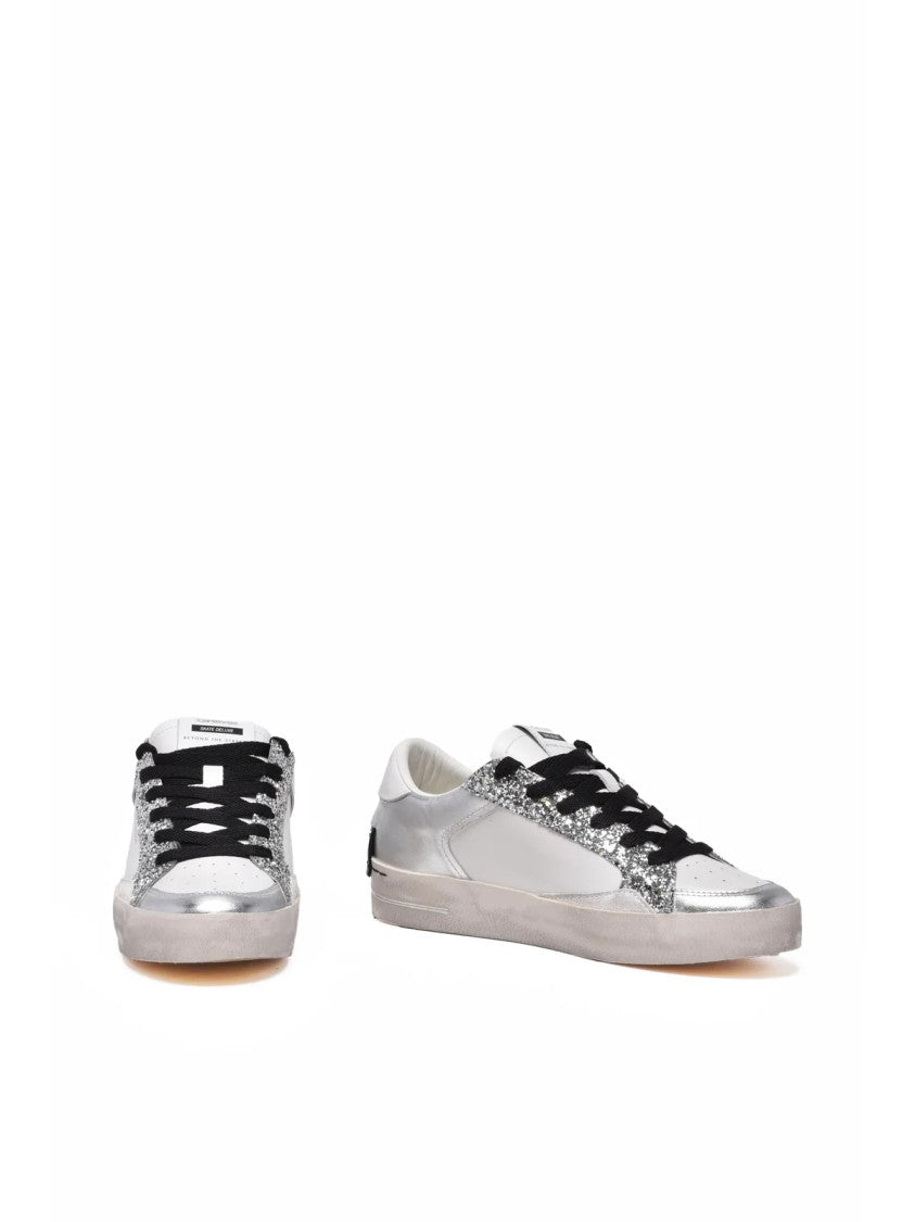 Crime London Indigo Leather-Blend Silver Sneakers