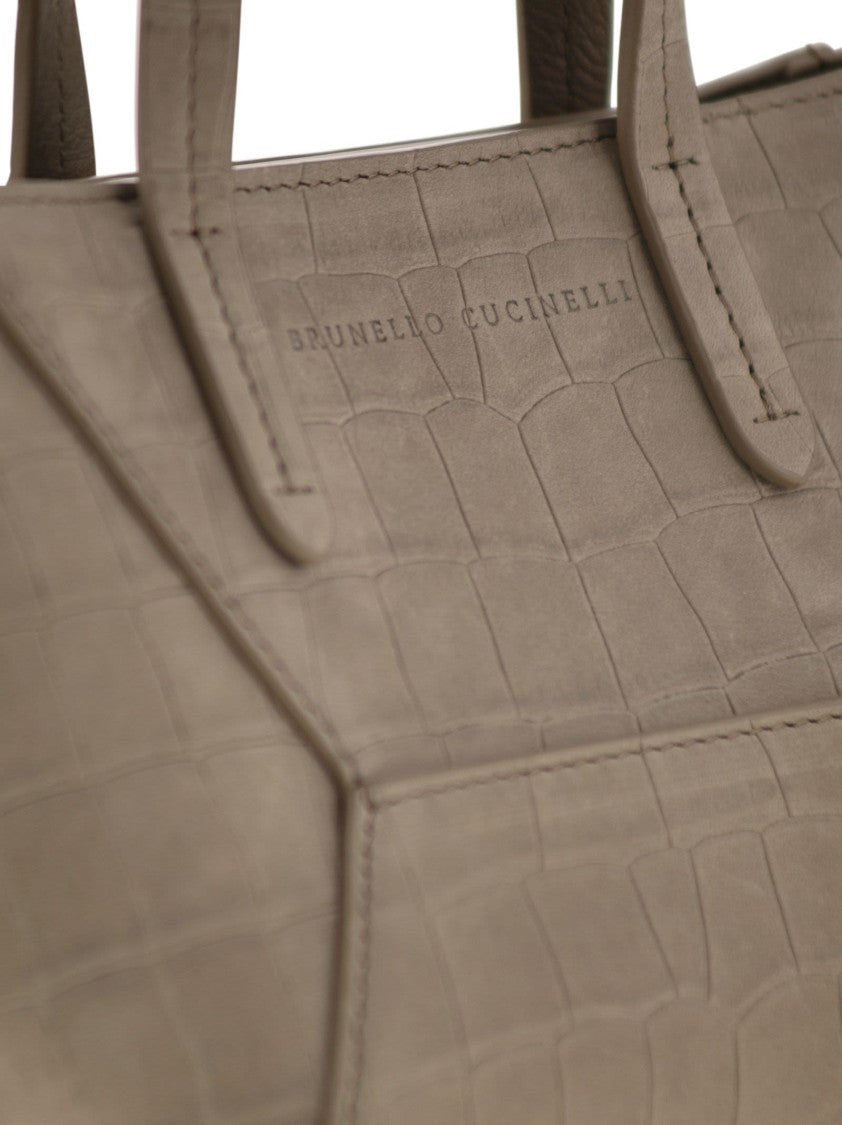 Brunello Cucinelli Bc Duo Mini Nubuck Croc Print Bag