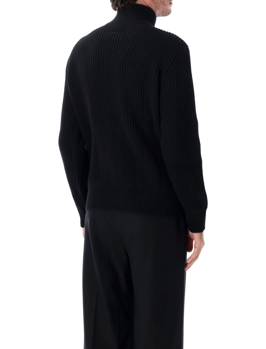 Mm6 By Maison Margiela Ribbed Knit High Collar Zip-Through Jacket