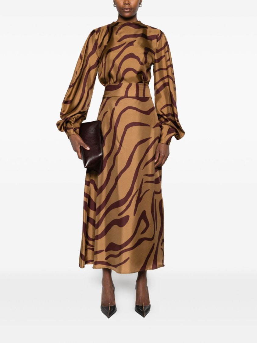 Raquel Diniz Midi-Length Silk Skirt With Abstract Zebra Print
