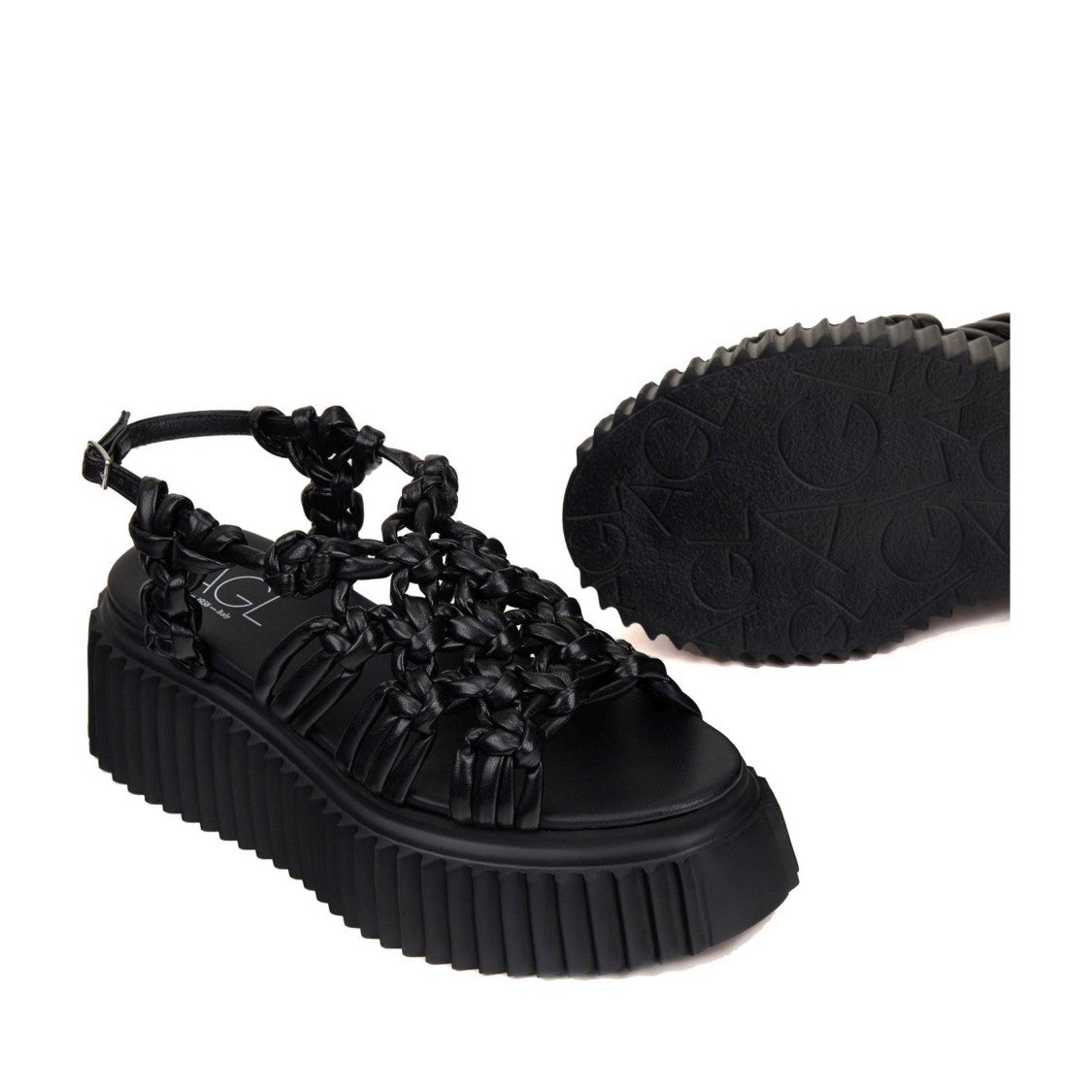Agl Black Alice Synthetic Flatform Wedge Sandals
