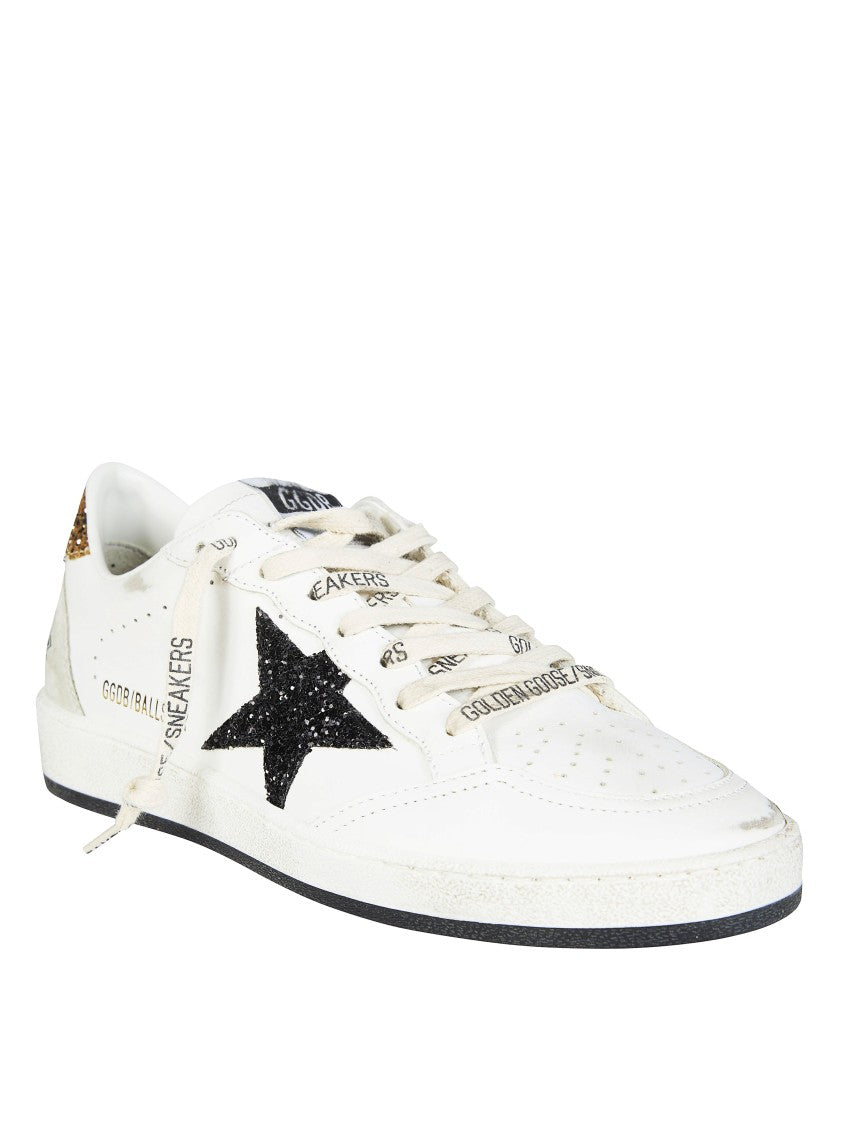 Golden Goose White Leather Black Glitter Star Sneakers