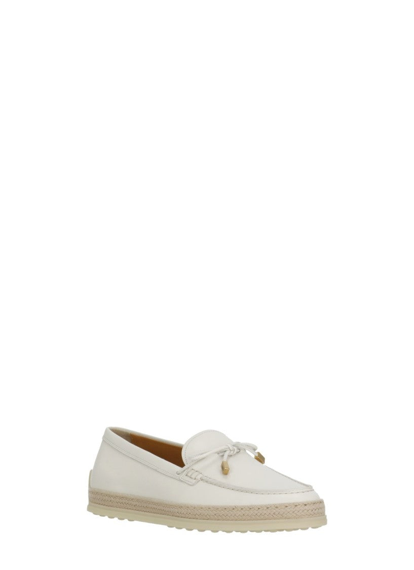 Tod's Ivory Rafia Detail Leather Loafers