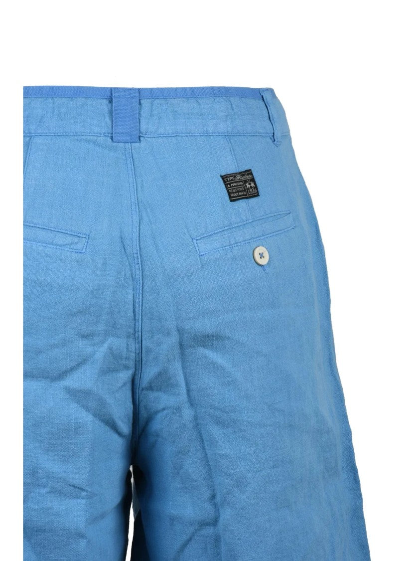 La Martina Light Blue Tie Linen Shorts