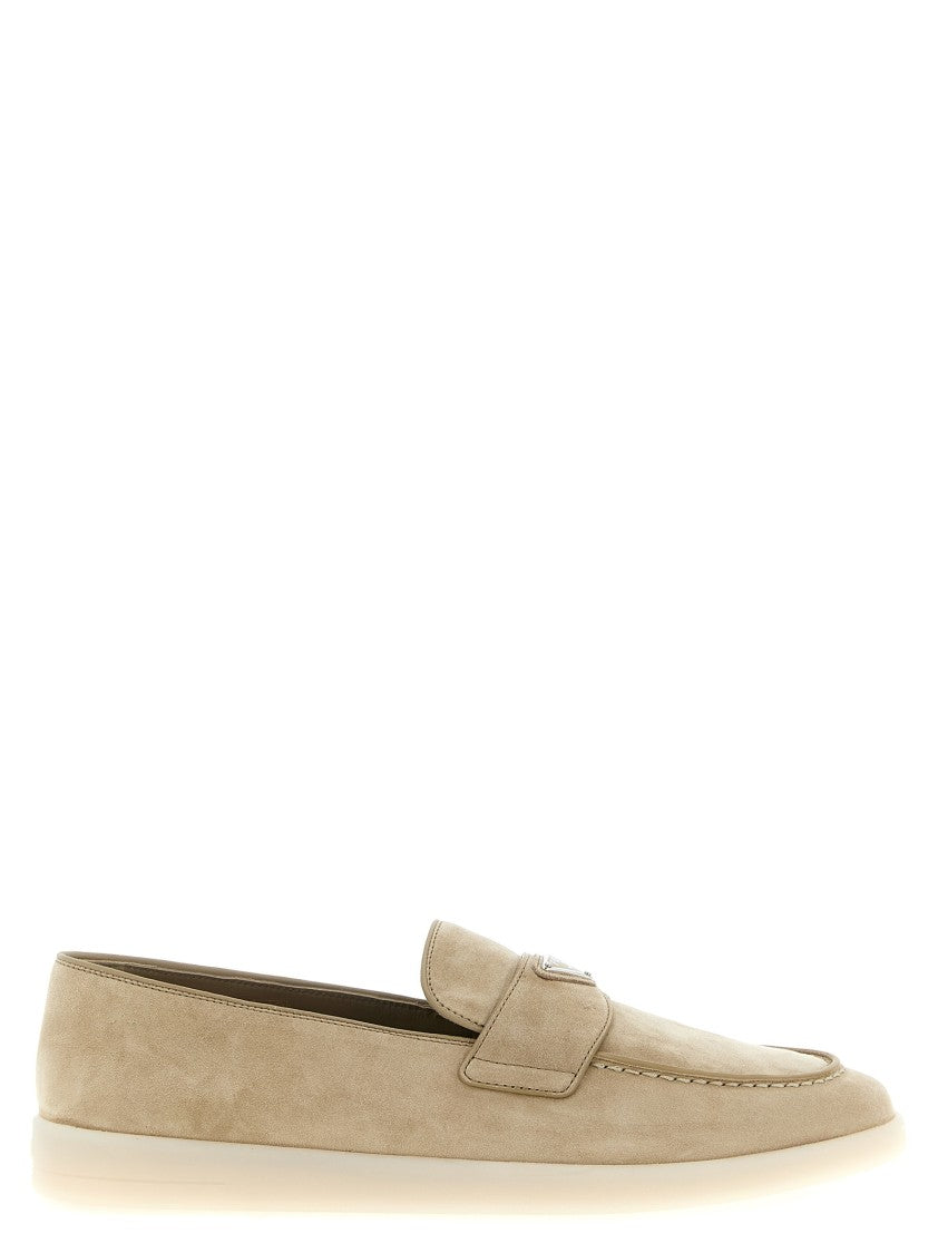 Prada Minimalistic Suede Loafers With Enamel Logo