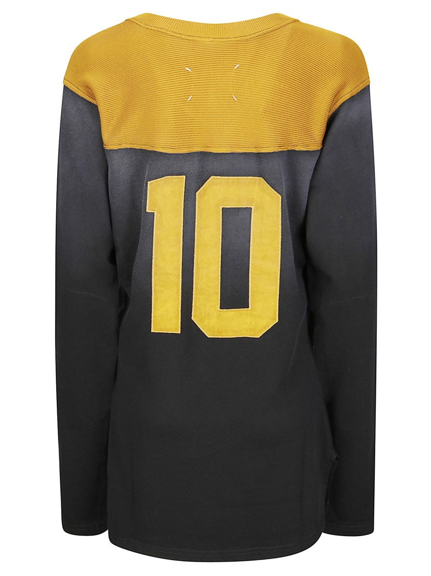 Maison Margiela Long-Sleeve Wide Neck T-Shirt With Applied Number Emblem