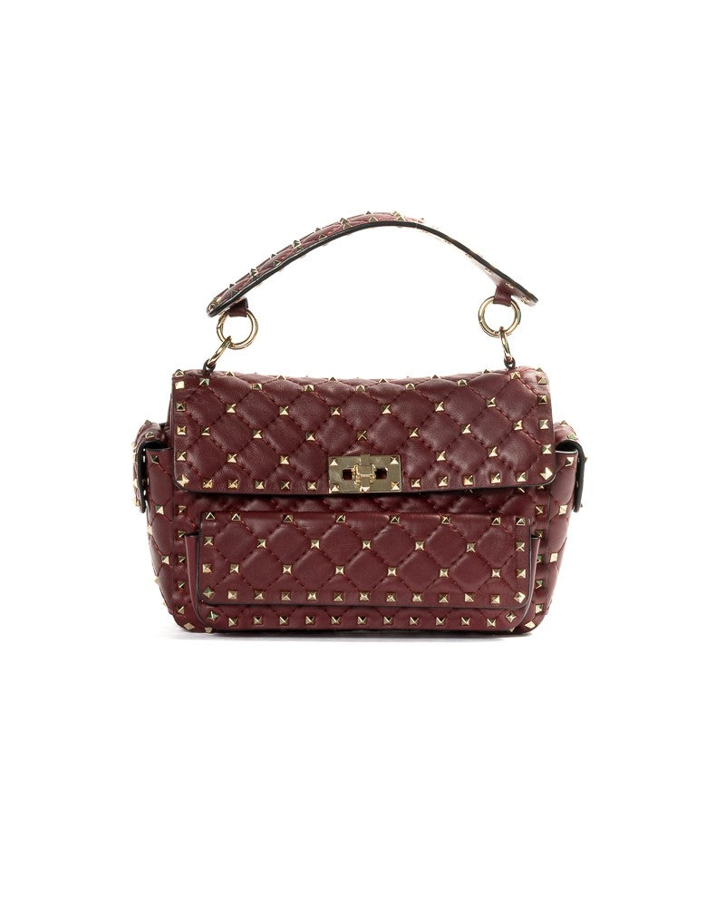 Valentino Burgundy Spike Task Rockstud Small Leather Shoulder Bag