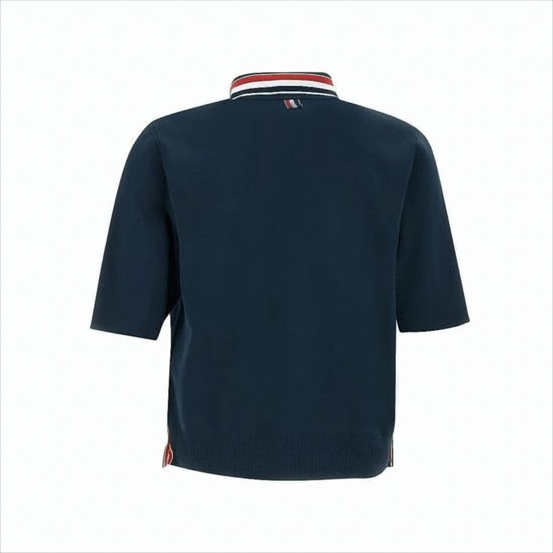 Thom Browne Navy Polo Shirt With Striped Collar And Side Button Details