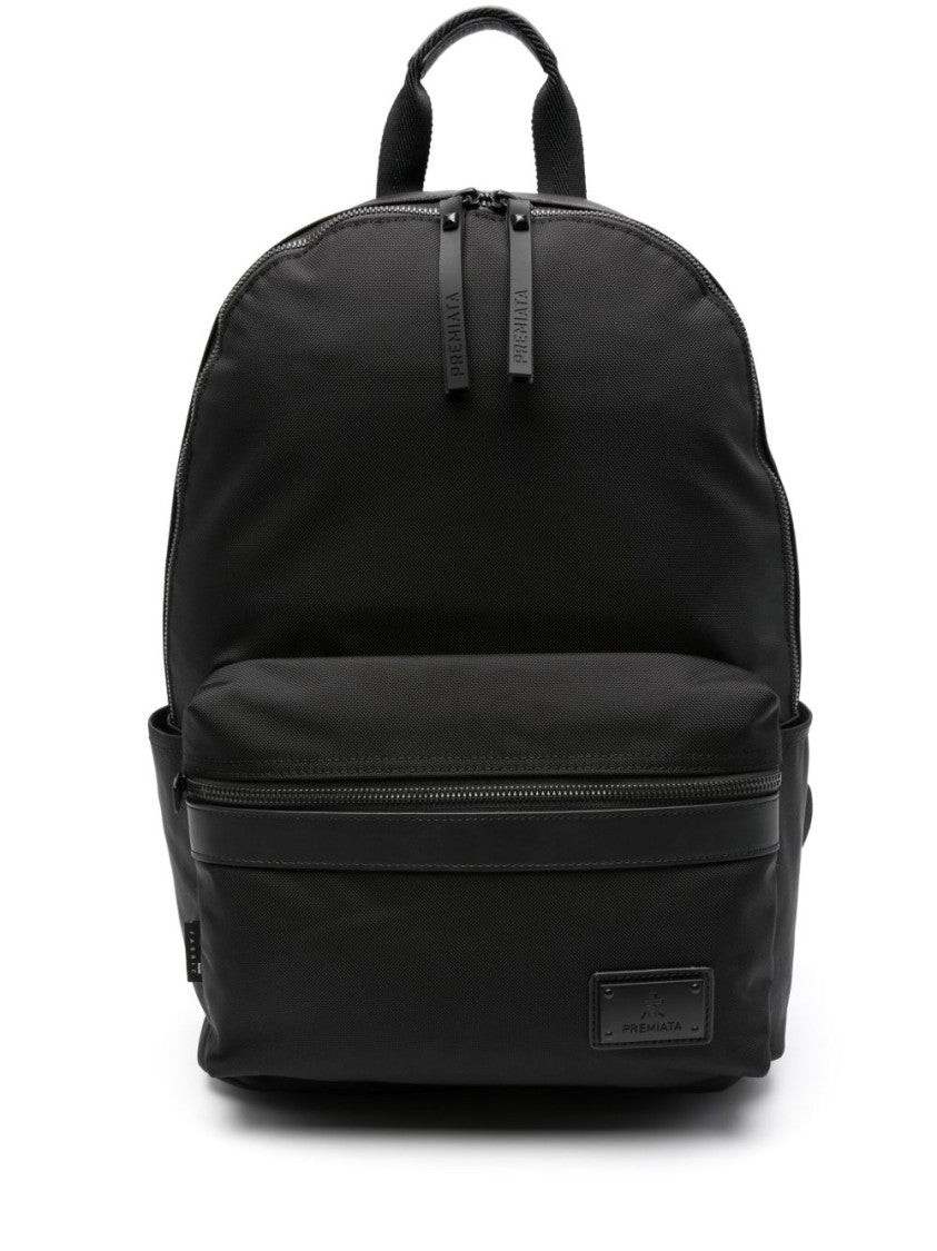 Premiata Minimalist Black Backpack With Padded Straps And Leather Trim