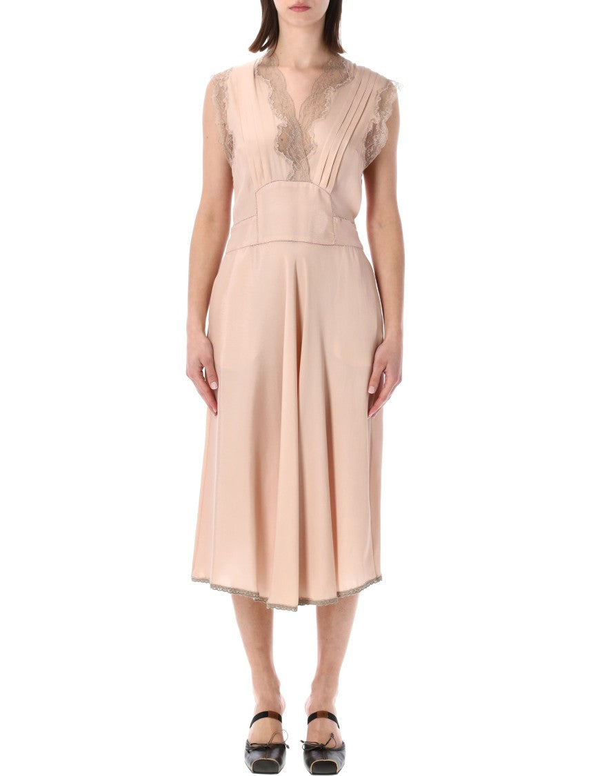 Maison Margiela Four Stitches Lace Trim Silk Midi