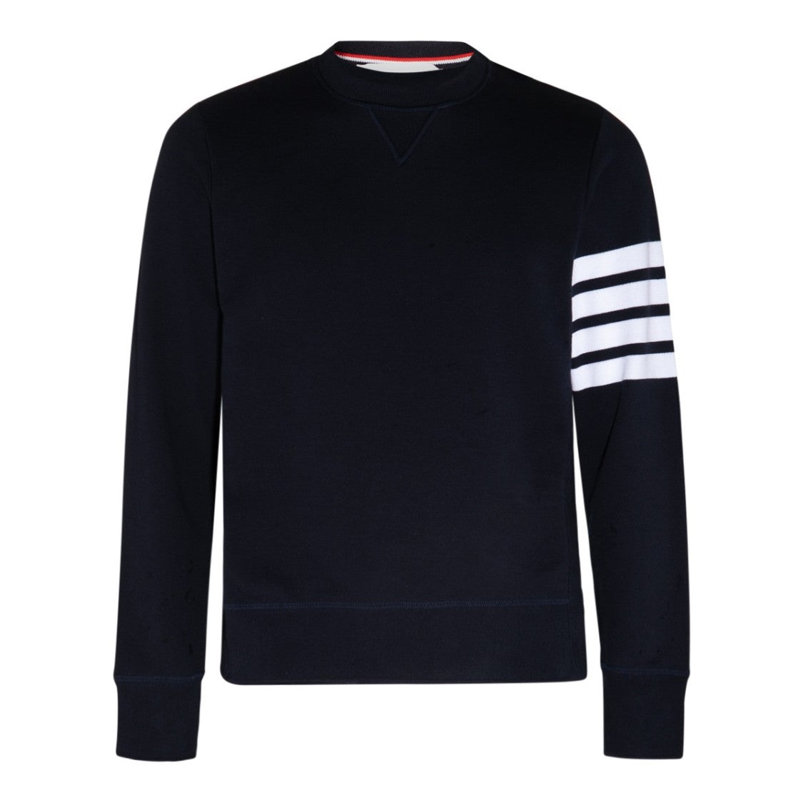 Thom Browne Navy Cotton Sweatshirt With Signature Stripes And Logo Patch