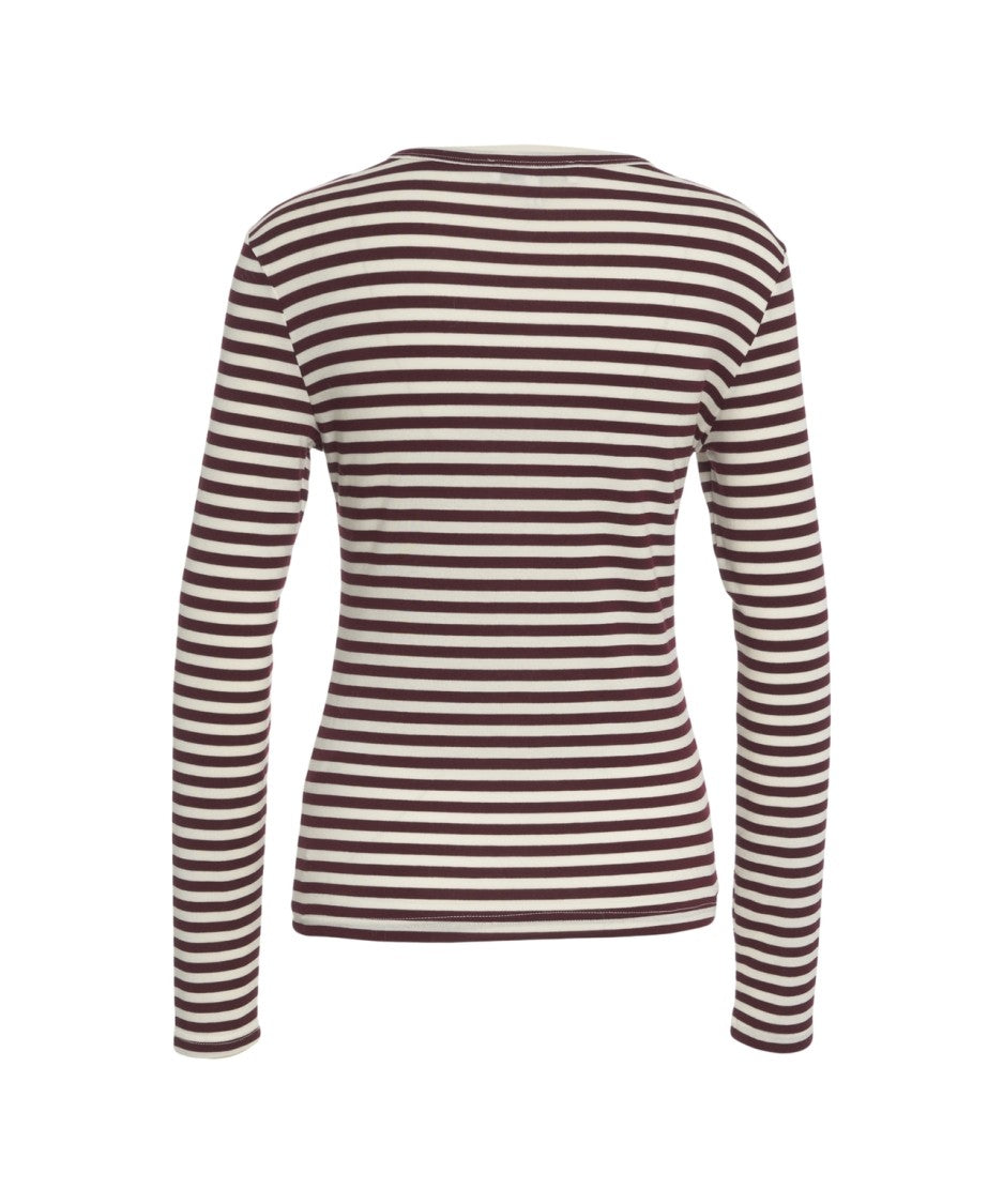 Munthe Long-Sleeve Knit Top With Half-Button Placket And Horizontal Stripes
