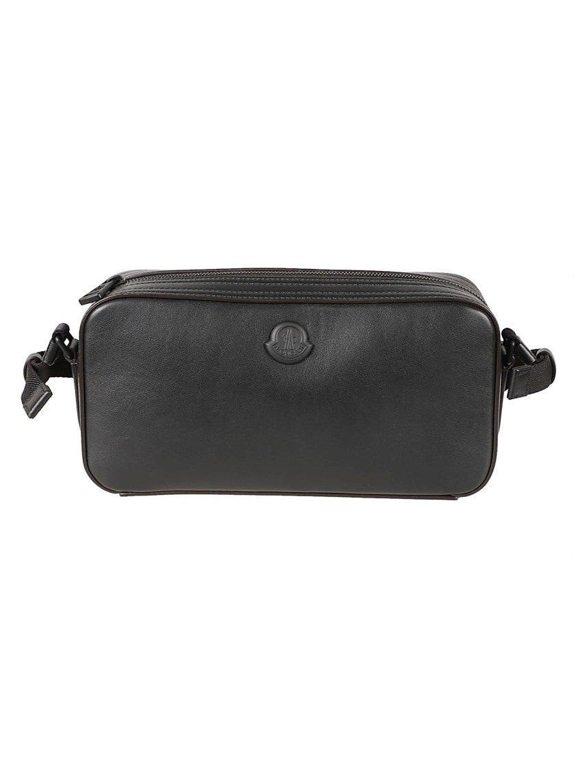 Moncler Rectangular Black Bag With Matte Finish And Embossed Logo