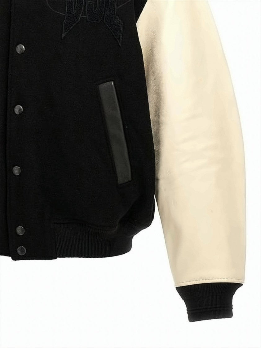 Diesel Varsity-Style Black Wool Bomber Jacket