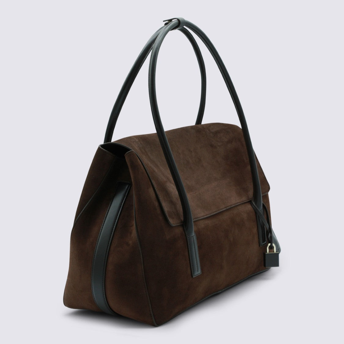 Tom Ford Dark Brown Suede Handbag With Leather Accents And Padlock Detail