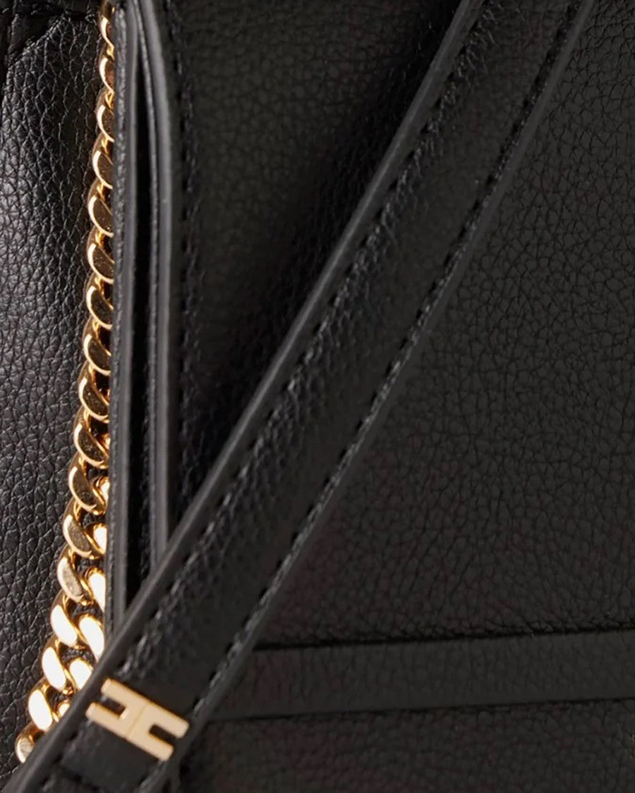 Elisabetta Franchi Compact Black Shoulder Bag With Gold-Tone Logo Plaque