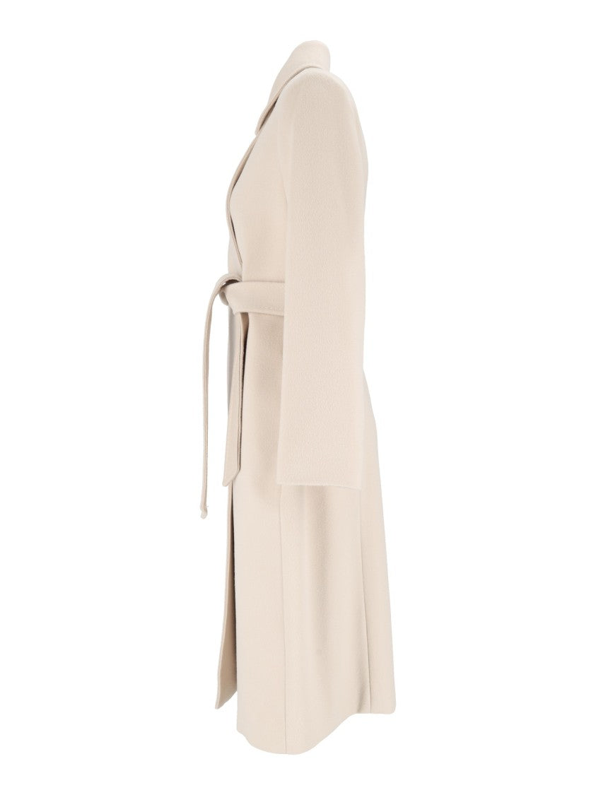 Max Mara White Bcollag Belted Virgin Wool Coat