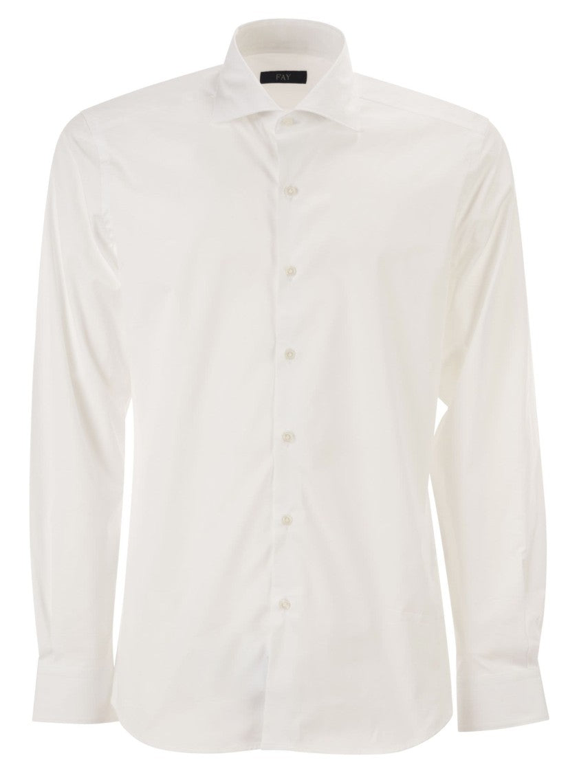 Fay Regular Fit Stretch Poplin Shirt With French Collar