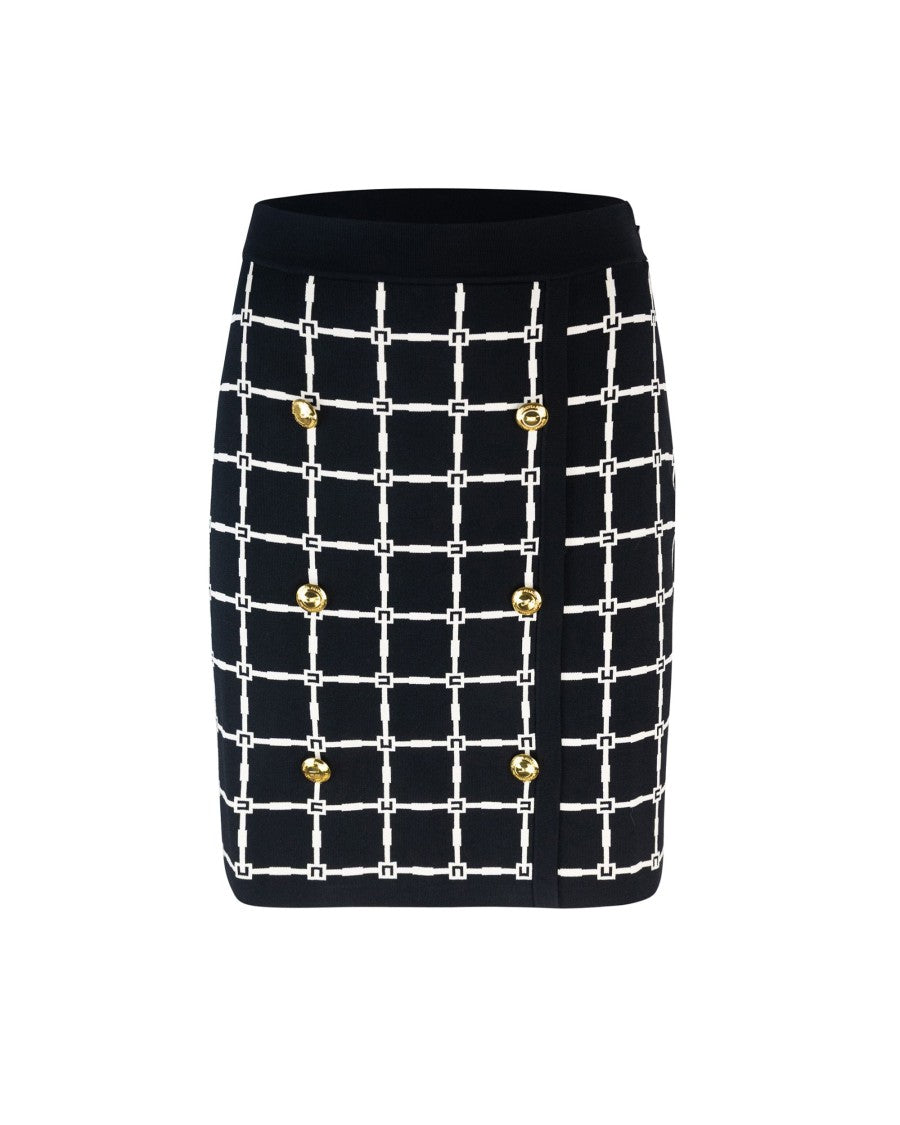Elisabetta Franchi Black Logo Jacquard Mini Skirt With Gold Buttons