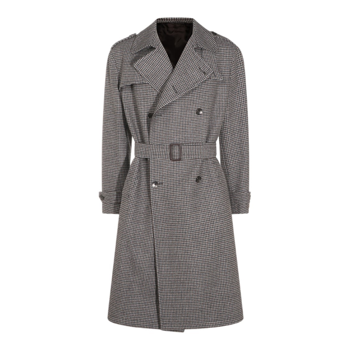 Tagliatore Houndstooth Double-Breasted Belted Trench Coat