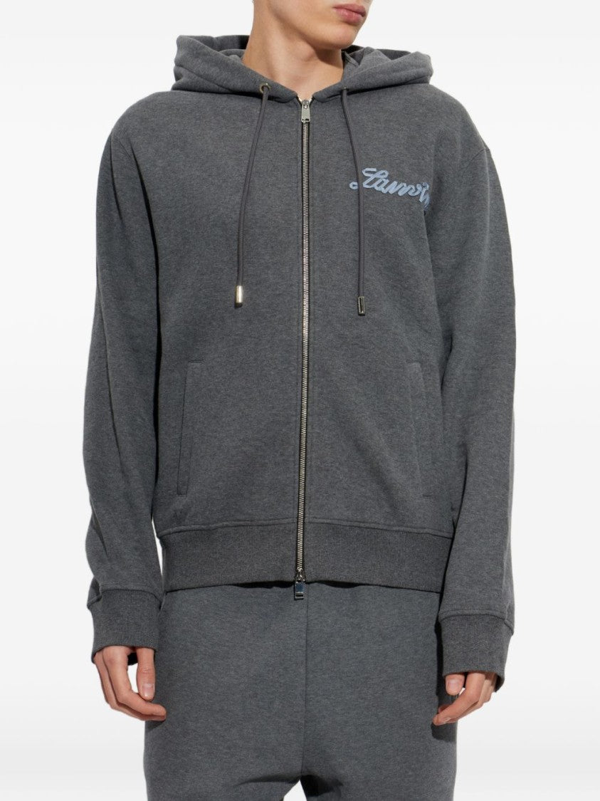 Lanvin Silk-Blend Ribbed Zip-Up Hoodie