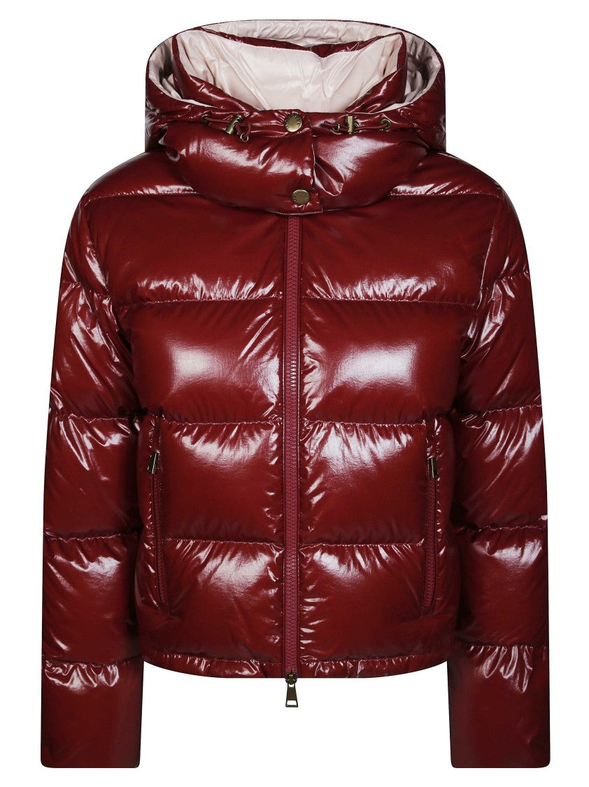 Moncler Niveole Cropped Glossy Red Down Jacket