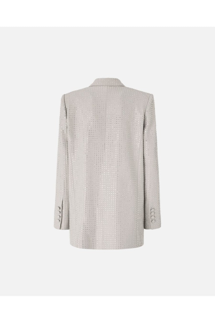 Pinko Grey Allover Crystal Shawl Lapel Polyester-Blend Blazer