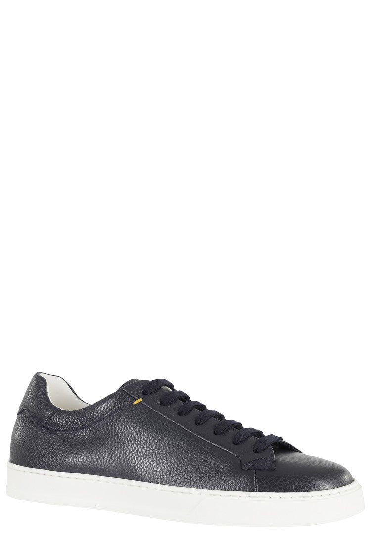 Doucal's Navy Blue Hammered Leather Rubber-Sole Sneakers