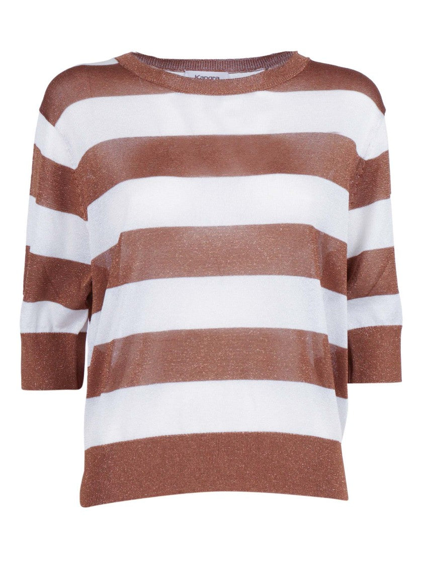 Kangra Cashmere Short Sleeve Striped Lurex Top
