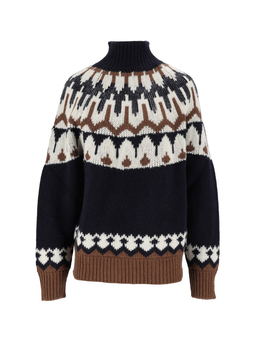 Ermanno Scervino Geometric Patterned High Ribbed Neck Knit Sweater