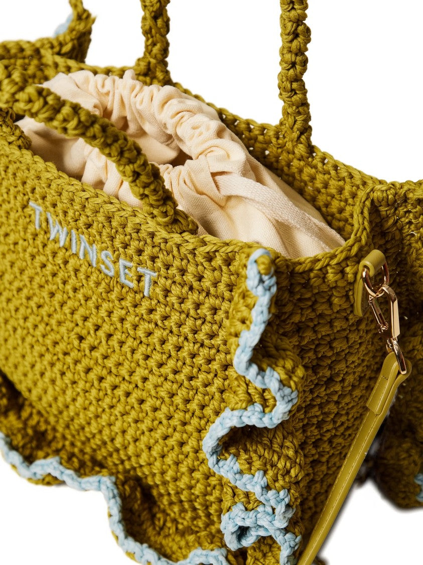Twin-Set Mustard Yellow Rectangular Knit Handbag