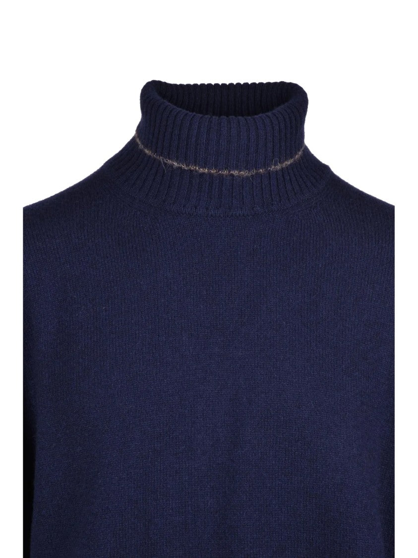 Luigi Gentile Blue Wool High-Neck Sweater