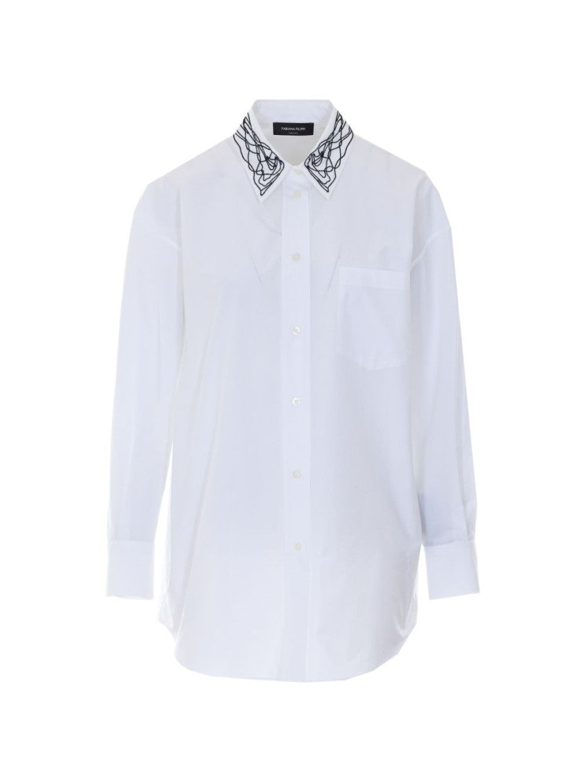Fabiana Filippi Black Embroidered Classic Button-Down Cotton Shirt