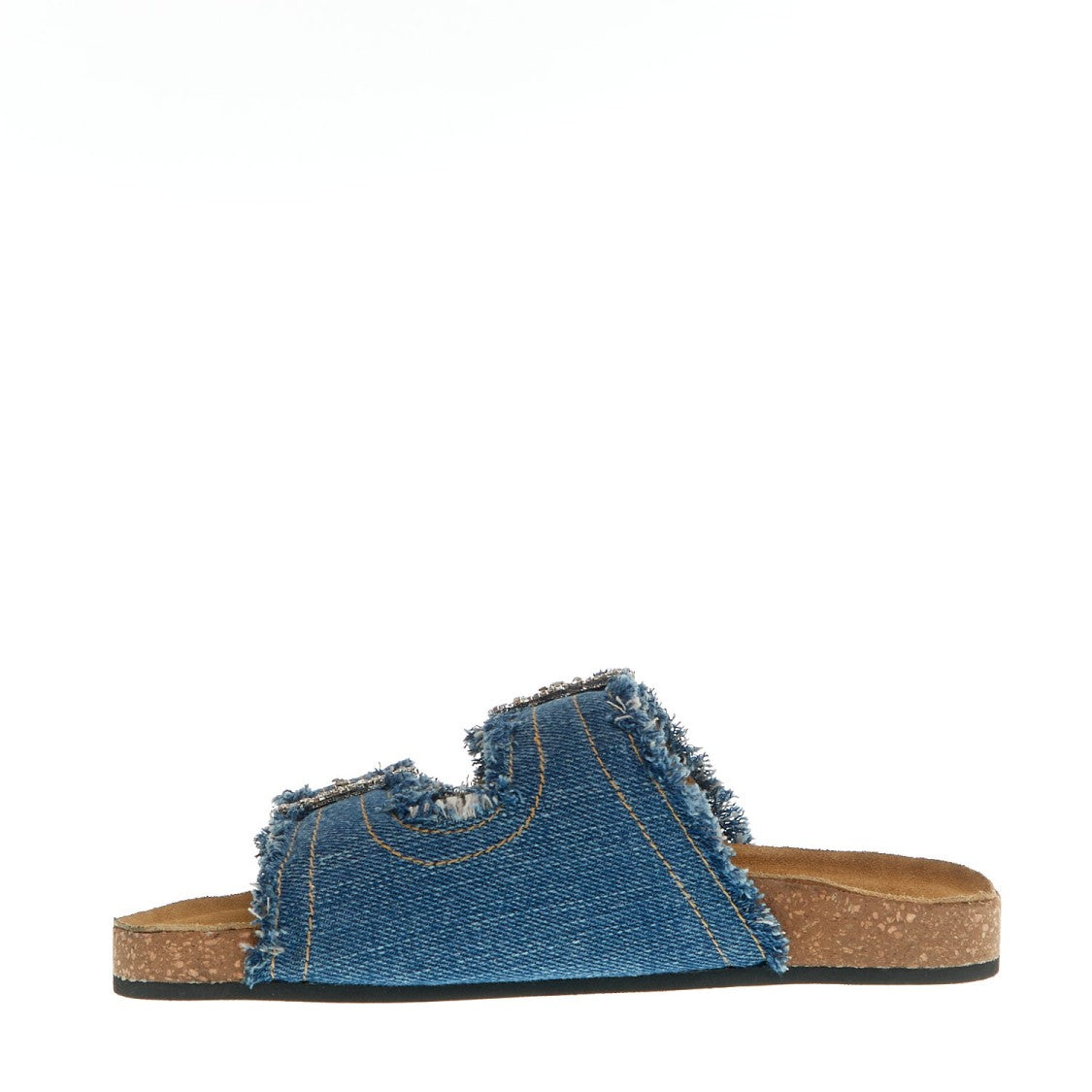 Strategia Jeans Slipper With Rhinestone Buckle