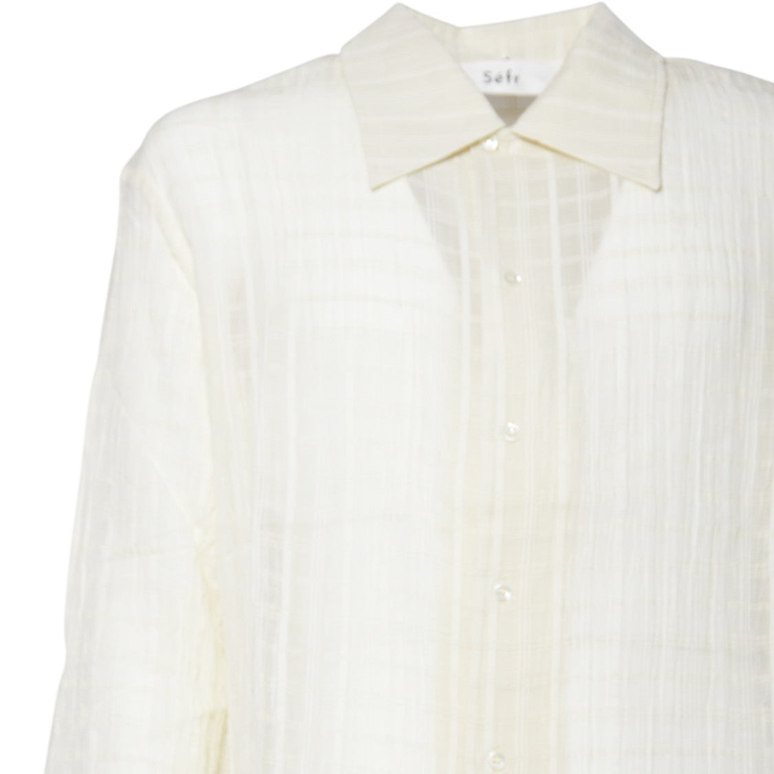 Séfr Beige Semi-Sheer Button-Down Shirt With Unique V-Back Design