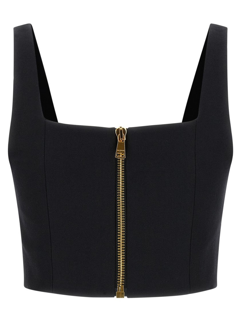 Balmain Cropped Wool Top With Ornate Lion Head Buttons