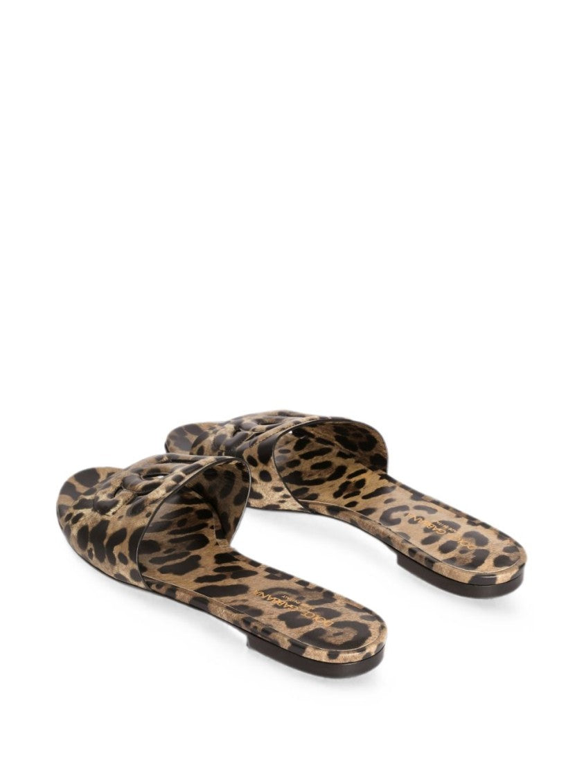 Dolce & Gabbana Leopard Flat Slides Cut-Out Mules